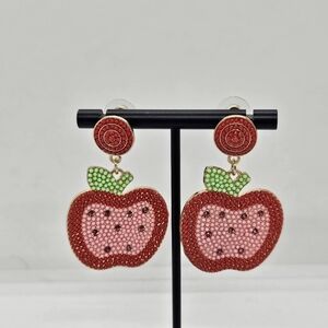 apple dangle earrings with rhinestones